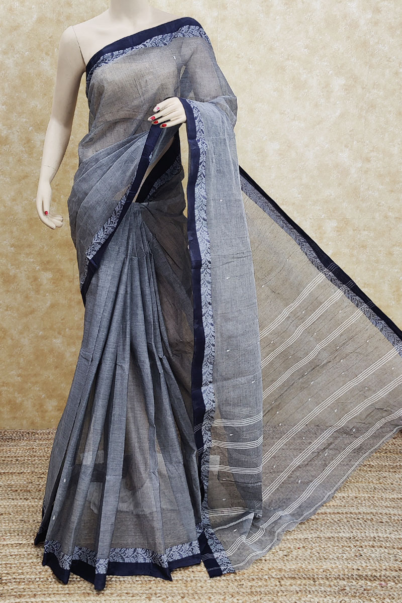 Grey  Colour Bengoal Handloom Cotton Saree (without Blouse) Mc251997